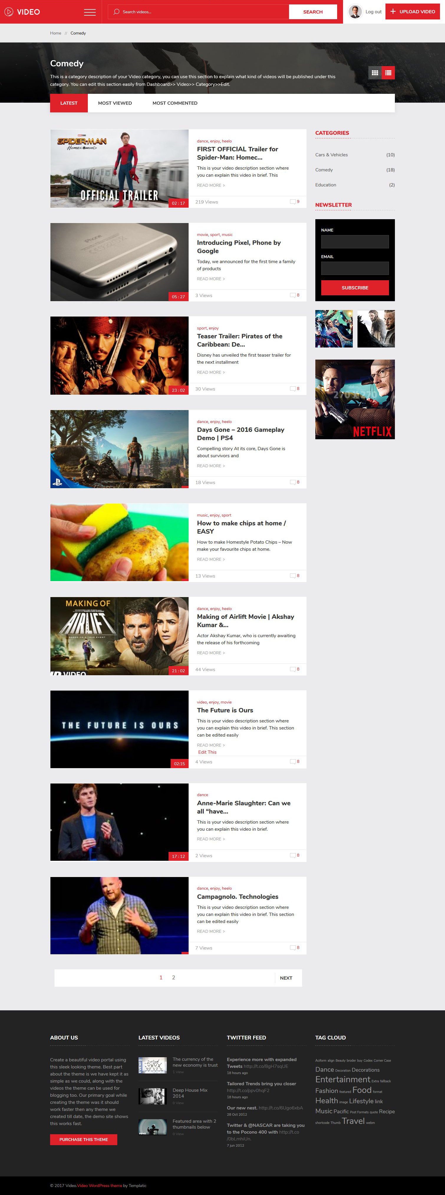 WP videos Calendar Theme