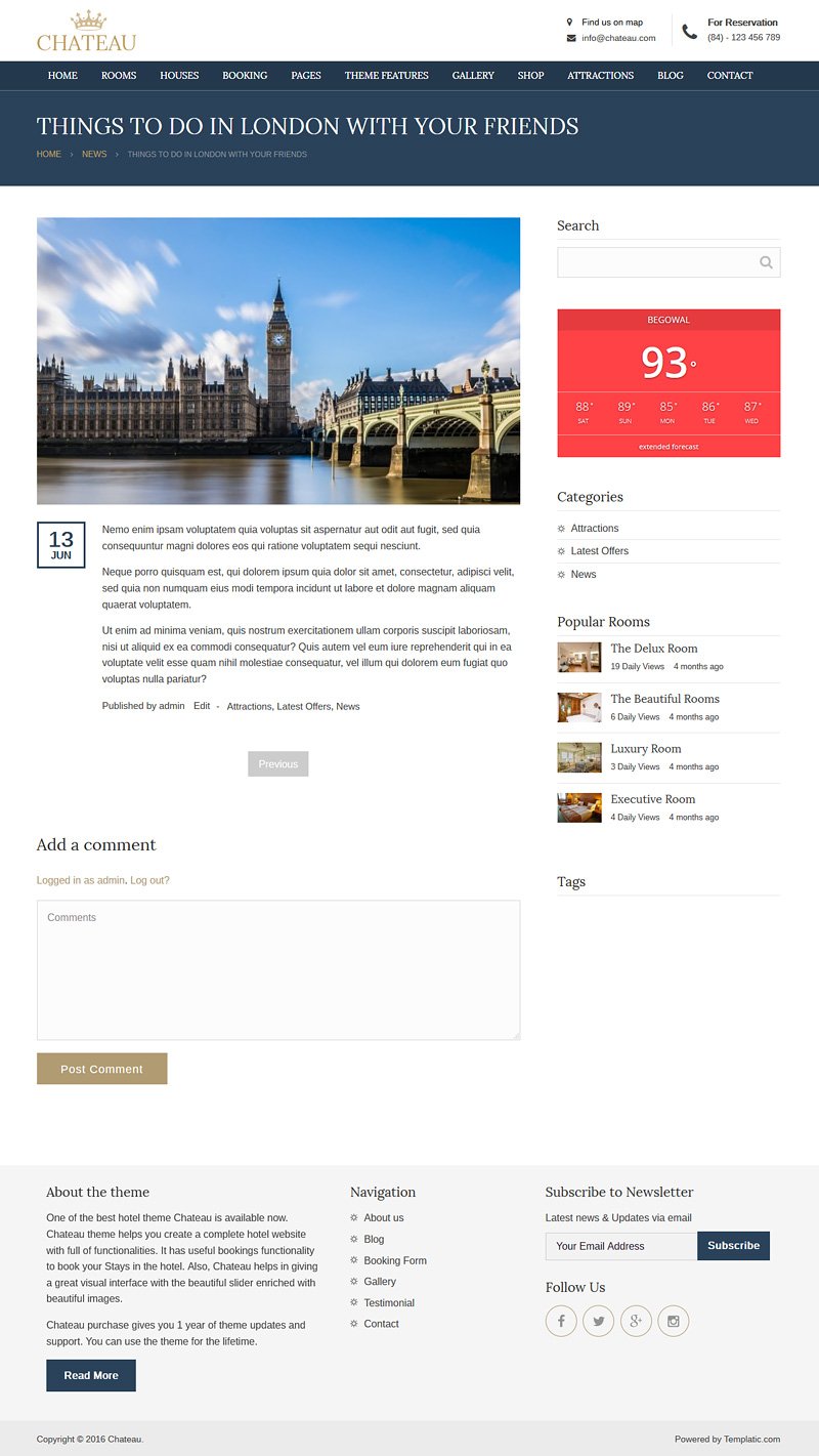 Chateau WordPress Booking Theme