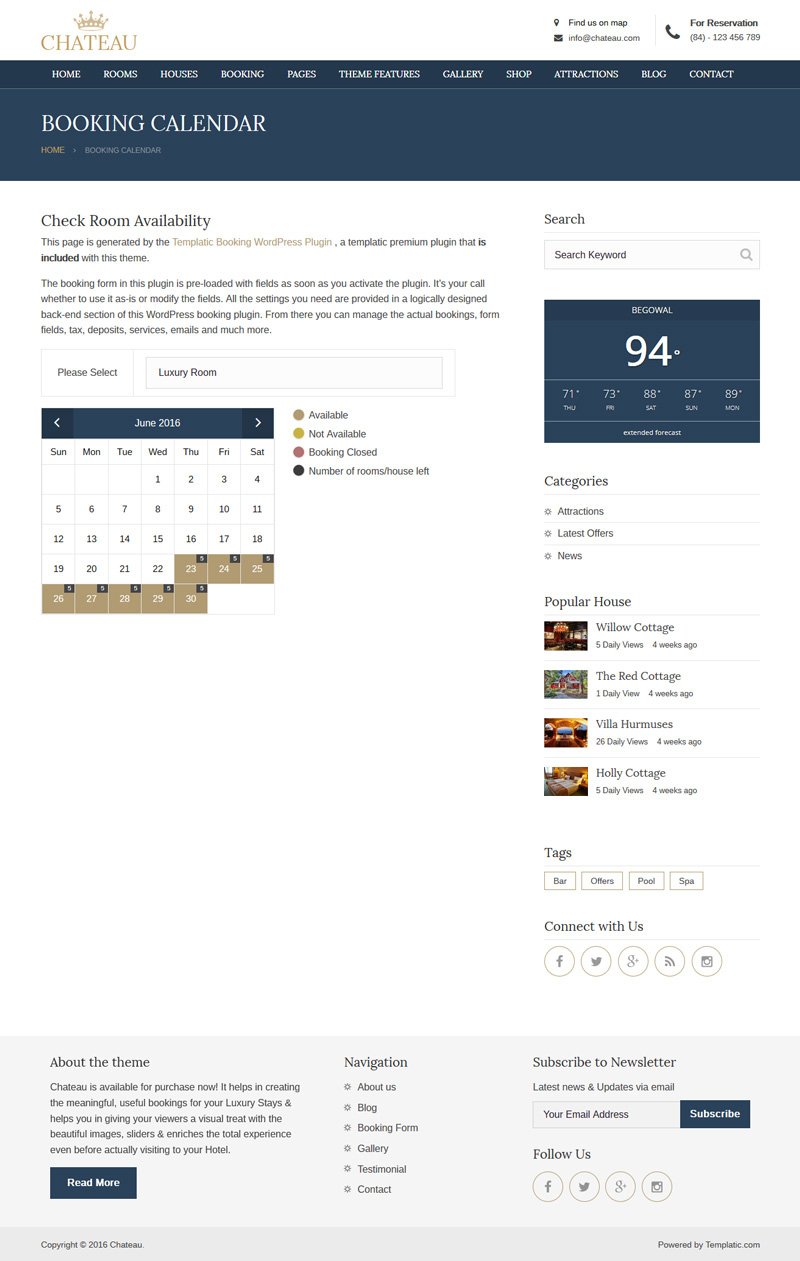 Chateau WordPress Booking Theme
