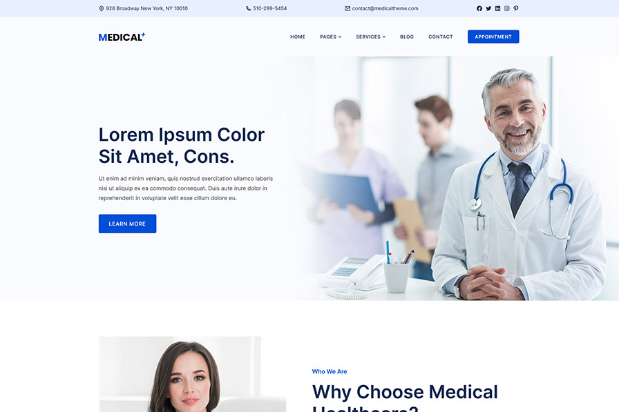 Medical Theme Desktop View