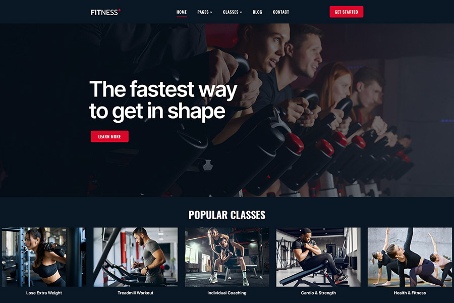 Fitness Theme Desktop View