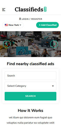 classifieds theme WordPress, mobile view