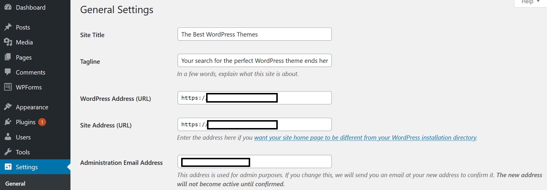 WordPress general settings