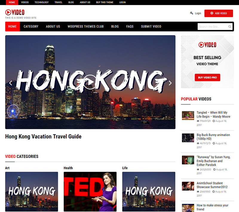 Video Theme - WordPress template for youtube clone website