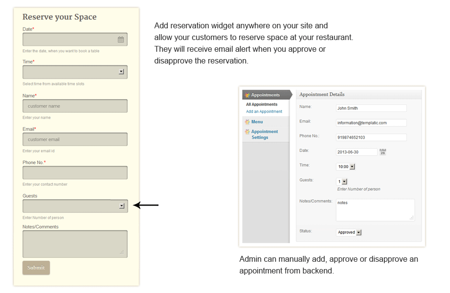 Restaurant them online reservation process