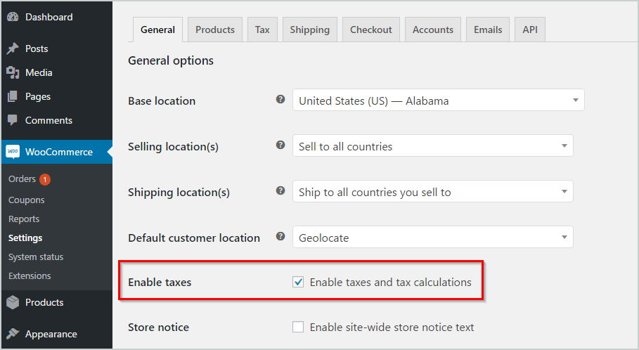 eCommerce website tax options