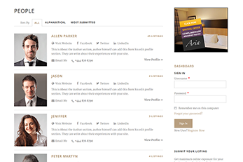 Submitters Index Page WordPress Splendor Theme